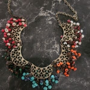 Gyspsy, Belly Dance, Hippie Wear Multicolor Beaded Statement Necklace .
